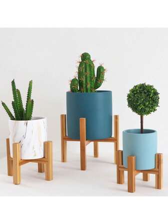 1pc Bamboo Plant Stand, Pot Holder, Multiple Styles Of Pot Rack - Natural, Medieval, Modern (Pots Not Included)