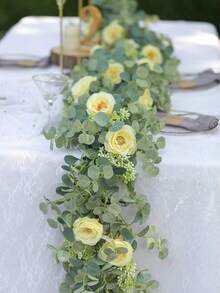 1入人造黃色錢草茶花藤，200cm，塑料製，適用於婚禮、家居、夏季和桌面裝飾 - 黃色 - 查看 3