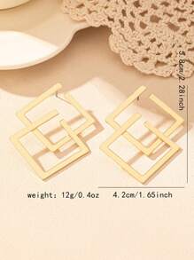 1pair Geometrical Hollow Square Pendant Retro Exaggerated Earrings For Women, European And American Style