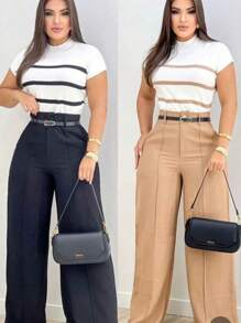 CALÇA PANTALONA COM CINTO_CALÇA ALFAIATARIA MODA FEMININA