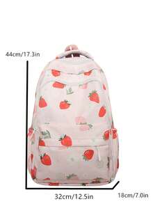 Printed Strawberry Backpack For High School Girls - Pink - View 6
