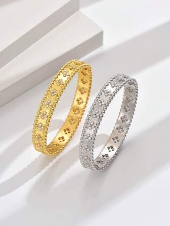 1 buc. Brățară din cupru decorată cu trifoi cu zirconiu la modă europeană și americană pentru femei, cadou delicat de bijuterii de petrecere