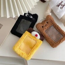 可愛的3英寸毛絨卡片持有者,kpop明信片收納袋,鑰匙扣掛飾 - 黑色眼睛 - 黑色 - 查看 2