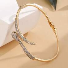 1pc Snake-Shaped Crystal Bangle Bracelet - Serpentine Design With Sparkling Crystals - Chic Accessory For Elegant Outfits