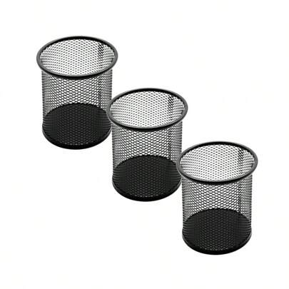 Kit 3 Porta Caneta Porta Lápis Porta Pincel Aramado Redondo Preto