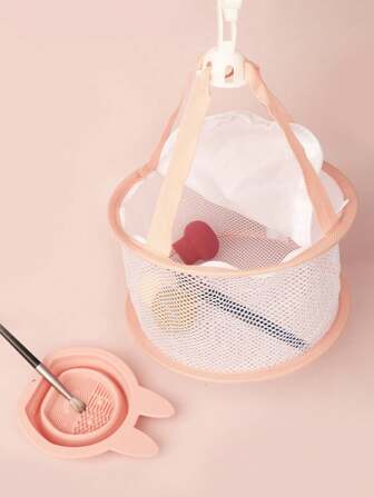 RANCAI 2个装化妆粉扑晾干网挂篮，用于晾干海绵和刷子，也可用于晾干化妆工具和衣物；硅胶折叠洗碗刷工具