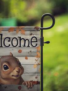 1入《歡迎來到堅果屋》旗幟，可愛的松鼠秋季花園旗幟，戶外草坪裝飾門廊標誌垂直粗麻布橫幅雙面亞麻旗，12x18英寸 - 彩色 - 查看 7