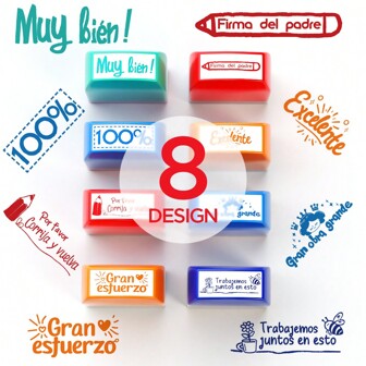 8pcs Spanish Teacher Stamps, Self-Inking Stamps For Encouragement, Grading Homework And Classroom Use, Parent Signature Colored Stamps With Storage Tray, Time-Saving And Effortless Teacher Correction Tool For School Office Back To School