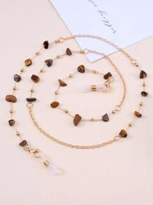 Cute 1pc Natural Stone & Alloy Chain Sunglasses Strap, Fashionable Non-Slip Adjustable Eyeglasses Holder For Women Glasses Accessories For Women - Multicolor - View 18