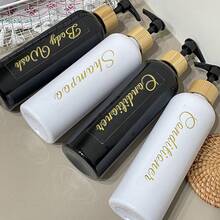 500ml Shampoo & Conditioner Refillable Bottle Set For Bathroom, 3pcs, With Waterproof Labels - Brown - View 2