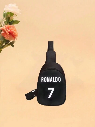 Bolso tipo riñonera plegable y versátil con diseño de niño y auriculares de dibujos animados, monedero ligero y elegante