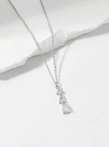 MESTILO 1pc Simple And Fashionable Copper Necklace With Microinlaid Drop-Shaped Pendant, Women's Titanium Steel Asymmetrical Heart Collarbone Chain Valentines,Mom,Mother,Mother's Day,Gift