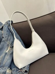 复古简约法式新月腋下包，时尚优雅百搭单肩斜挎法棍包女士手提包 - 白色 - 查看 7
