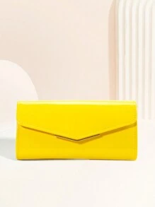 Bolso De Mano Grande recubierto Amarillo Con Diseño De Sobre, Bolso De Noche Elegante De Color Sólido Brillante Para Mujeres