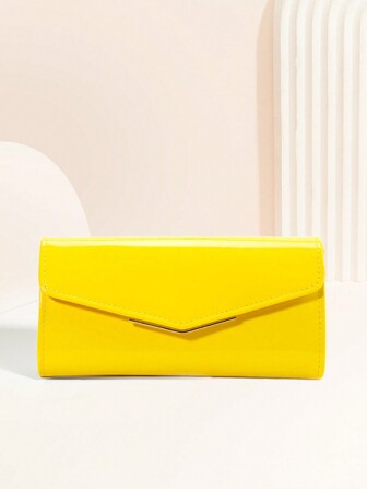 Large Capacity Yellow Patent Leather Envelope Clutch Purse Shiny Candy Solid Color Evening Bag For Women, Fashionable Butter Yellow Bag For Women