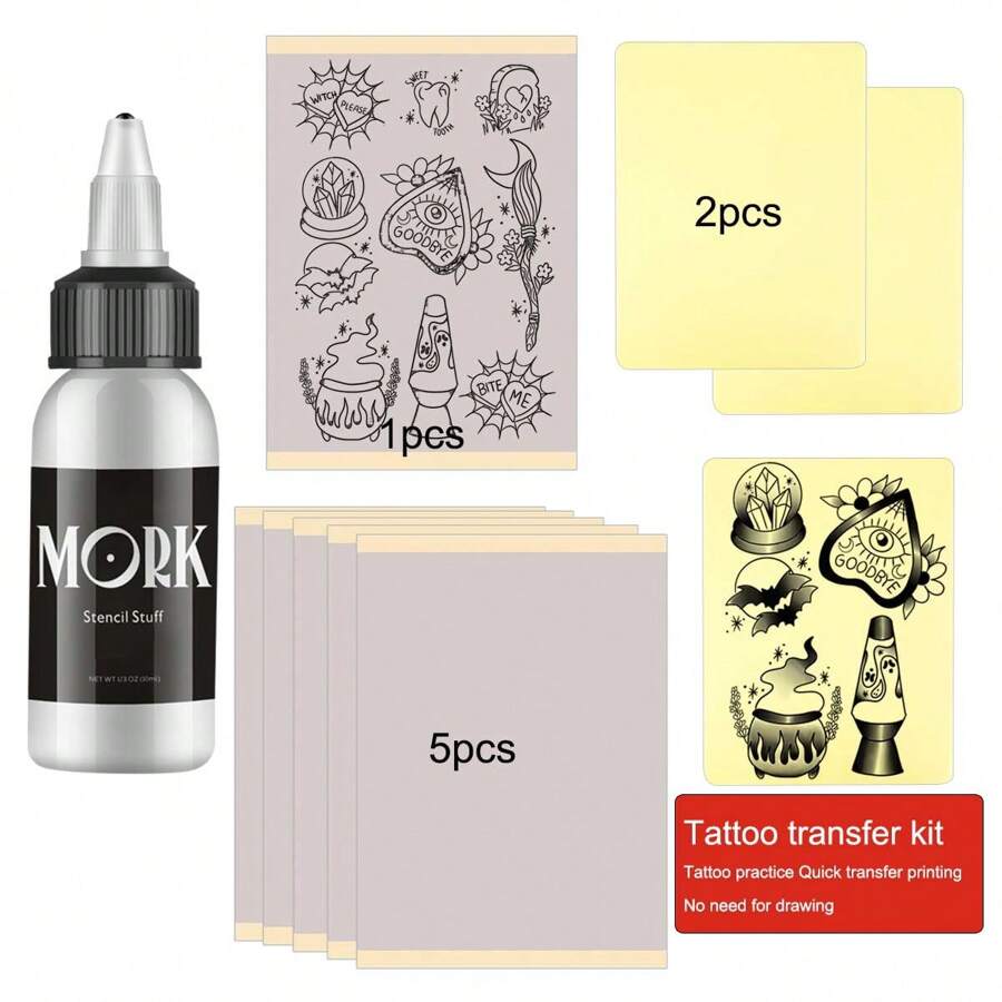 Tattoo Transfer Kit With 1 Bottle Of Transfer Gel, 1 Transfer Paper, 5