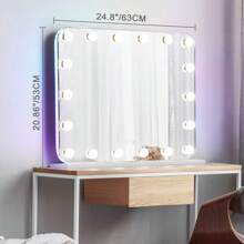 Vanity Mirror With Lights, Makeup Mirror With RGB Color Changing LED Lighted For Bedroom, Tabletop Mirror With 18 Dimmable Bulbs,3 Color Mode, Touch Control. Room Decor Mirror
