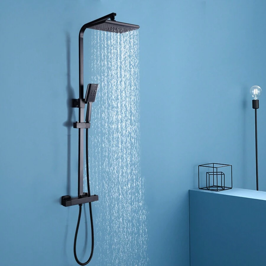 YUNRUX Shower System,Shower Mixer With Thermostat Rain Shower Black With Hand Shower And 150cm Hose,Perfect Rain Shower System Shower Set For Your Bathroom - Black - View 1