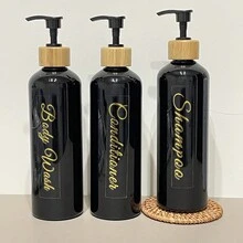 500ml Shampoo & Conditioner Refillable Bottle Set For Bathroom, 3pcs, With Waterproof Labels - Brown - View 1