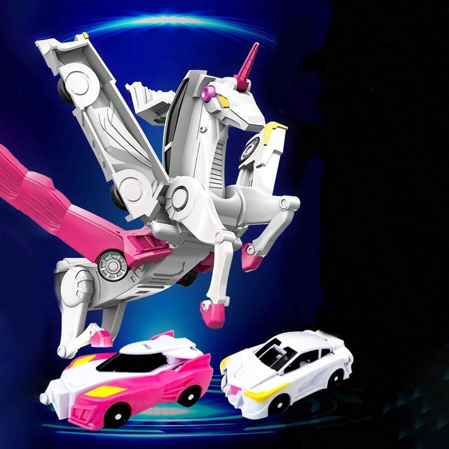 Ultimate Transforming Unicorn Car Toy - Collision To Magical Unicorns!2Pcs Transforming Car-Robot ,Automatic Deformation Of Magnetic Connections.
