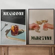 1pc Unframed 1 Piece Martini Art Poster Print Negroni Cocktail Bar Wall Vintage Canvas Decoration Vintage Painting Lining Room Family Friends Cheers Picture Unframed Unframed