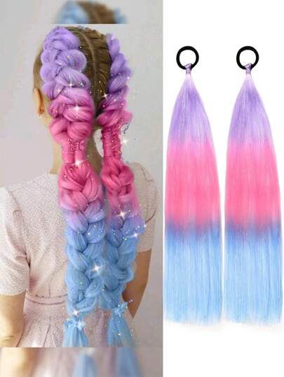 2 piezas/paquete Extensión de cola de caballo de 24 pulgadas con coletero, extensión de cola de caballo morada, rosa, azul, para día de cabello loco, extensiones de cabello de colores para mujeres, cabello de festival, cabello de rave, cola de caballo ombré