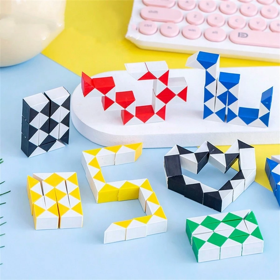 2/5/10/15/24PCS Block Magic Snake Cube, Party Bag Fillers For Kids,Fidget Toys, Party Supplies, Prize Box Toys Party Favours, Classroom Prizes Rewards Toy, Twist Puzzle Toy Intelligence - Blue - View 1