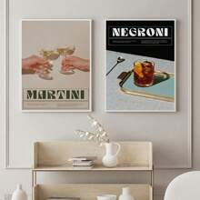 1pc Unframed 1 Piece Martini Art Poster Print Negroni Cocktail Bar Wall Vintage Canvas Decoration Vintage Painting Lining Room Family Friends Cheers Picture Unframed Unframed