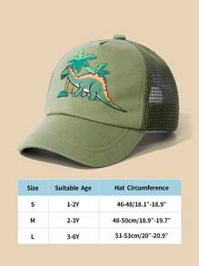 1 pieza Gorra de béisbol para niños pequeños, estampado de dinosaurio, unisex, adecuada para niños de 0 a 8 años - Verde militar - Ver 3