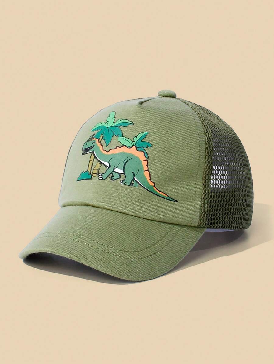 1 pieza Gorra de béisbol para niños pequeños, estampado de dinosaurio, unisex, adecuada para niños de 0 a 8 años - Verde militar - Ver 1