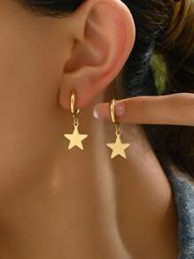 1 Pair Fashionable Classic Versatile Chic Star Design Earrings For Women - Yellow Gold - View 5