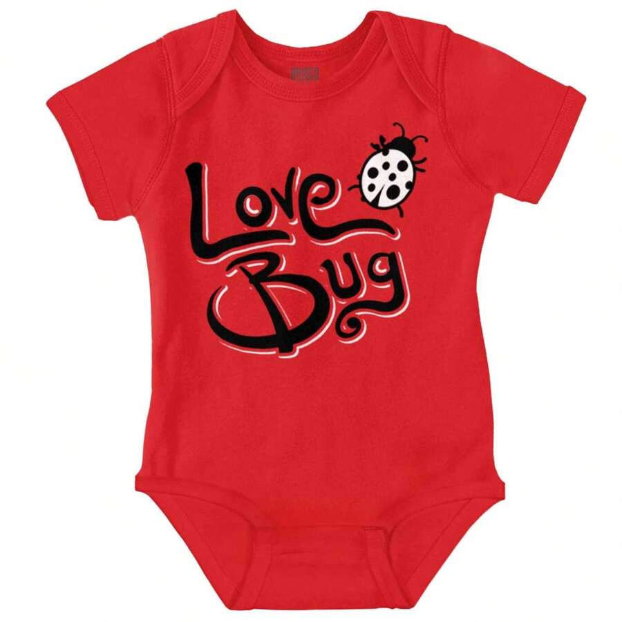 Love Bug Cute Ladybug Valentines Day Baby Bodysuit Jumper Girls - 紅色 - 查看 1