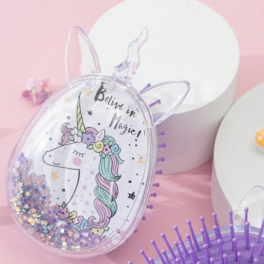 1個時尚風格的便攜式可愛卡通按摩梳子，氣墊梳子手持梳子，成人脫結梳，專業脫結梳，適用於自然捲曲/紋理捲曲/卷曲/濕髮/乾髮/油性/粗髮/直髮/長髮髮型工具，男女適用的梳子 - 彩色 - 查看 1