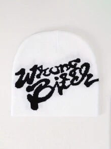 1 pièce Casquette tricotée élastique unisexe pour automne/hiver, style de rue de hip-hop, impression de lettre, chapeau de cagoule, gardant au chaud