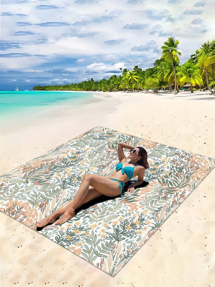1pc Fresh Leaves Pattern Extra Large Outdoor Picnic Mat Beach Blanket, Waterproof And Moisture-Proof, Portable Mat For Family And Friends Spring/Summer/Autumn Camping And Gathering. Suitable For Picnicking, Traveling, Camping, Hiking - Multicolor - View 1