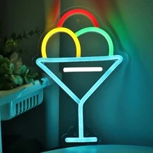 1pc 5V USB Cheers Double Beer Cup Shape Ice Cream In Glass Hurricane Cocktail Juice Glass LED Neon Sign For Pub BAR Party Milk Tea Beverage Dessert Cold Drink Shop Home Summer Playground Sandbeach GYM Store Studio Gallery Salloon KTV Decoration