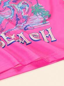 Young Girl Summer 2024 New Printed Short Sleeve Top, For Summer - Pink - View 6