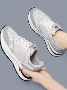 "Mujeres de Malla Transpirable Zapatos Casuales de Tenis, Zapatos de Senderismo de las Mujeres, Las Cuñas de las Mujeres, Zapatos de Lentejuelas de las Mujeres, Moda Deportiva Zapatos de las Niñas     " - Gris Claro - Ver 2