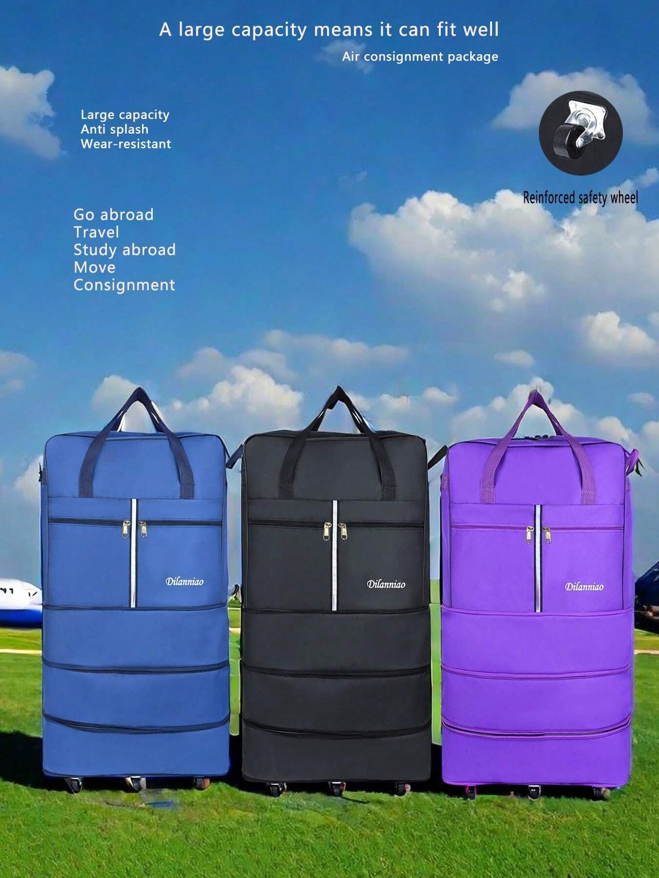 Airline Checked Luggage High Capacity Travel Duffel Bag With Spinner Wheels, Foldable And