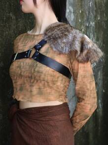 1 pieza Hombreras de armadura vikinga medieval, accesorio de disfraz para carnaval, Halloween, cosplay, chal de peluche cálido