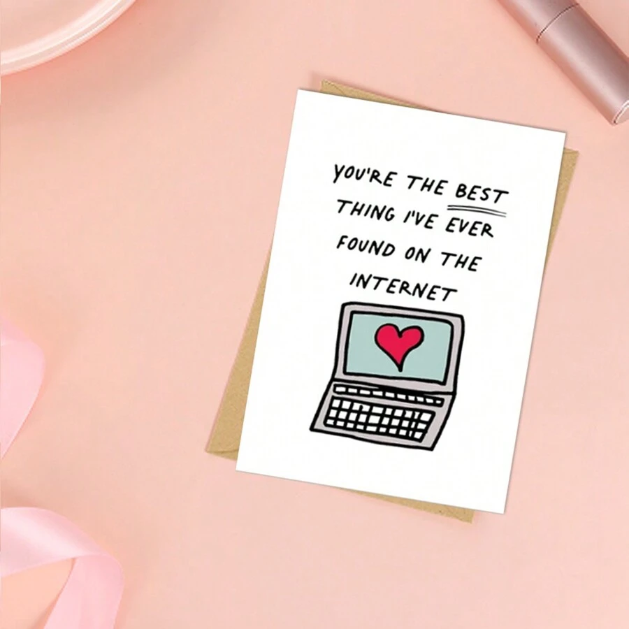 Internet Dating Anniversary Card - Met Online - Online Dating - Best Thing I've Found On The Internet - Red - View 1