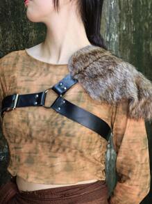 1 pieza Hombreras de armadura vikinga medieval, accesorio de disfraz para carnaval, Halloween, cosplay, chal de peluche cálido