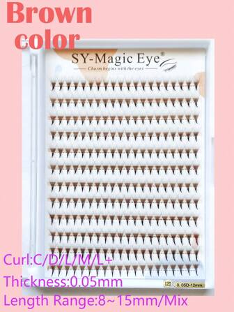 Extensiones de pestañas de color marrón, grosor 12D 0.05mm, 240 piezas por caja, pestañas en racimo, abanicos premontados, naturales y suaves, pestañas postizas individuales injertadas a mano, racimos de pestañas, pestañas individuales, pestañas, pestañas postizas