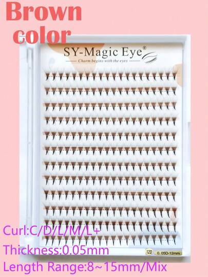 Brown Color Eyelash Extension, 12D Thickness 0.05mm, 240 Pcs Per Box, Cluster Eyelashes, Premade Fans, Natural & Soft, Hand-Grafted False Eyelashes Lash Clusters, Eyelash Clusters, Individual Eyelashes, Lashes, Fake Lashes