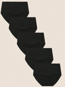 5 Packs Mid Waisted Briefs Underwear Seamless No Show Soft Stretch S-XXL - Black - View 8