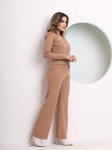 Women Sweater Pants - 杏色 - 查看 2