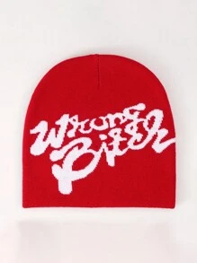 1 pièce Casquette tricotée élastique unisexe pour automne/hiver, style de rue de hip-hop, impression de lettre, chapeau de cagoule, gardant au chaud