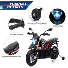 12V Kids Electric Ride On Motorcycle, Licensed Aprilia Battery Powered Dirt Bikes For Kids Motorbike W/Training Wheels, Spring Suspension, Lights, Music Story USB MP3 - Black - View 8