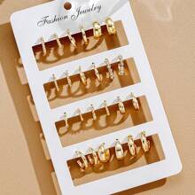 17KM 24pcs Simple Metal Geometric Earrings Set For Women, Holiday Dating Gift And Daily Wear Accessories - Style 1 - View 8