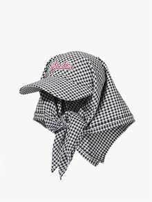 1頂格子圓桶帽刺繡棒球帽，多巴胺盆帽，夏季遮陽帽，適用於徒步旅行、休閒、購物、海灘、騎自行車、旅遊等戶外活動 - 黑色 - 查看 7